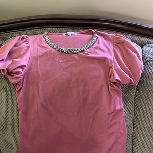 blouse pink nice jewellery collar puffy sleeves